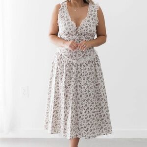 Kate Landry Cream Midi Dress with Brown Floral Print